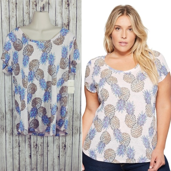 Lucky Brand Tops - Lucky Brand Pineapple Print Linen Blend T-shirt 1x